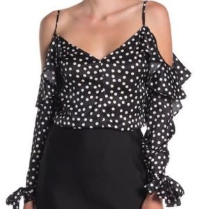 💕HP💕 Dress Forum Black White Polkadots Cold Shoulder Top
Size L